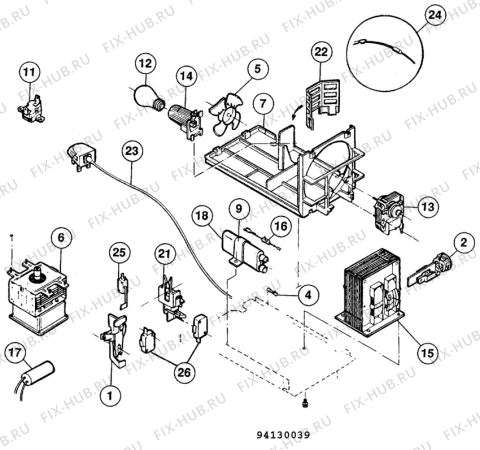 Взрыв-схема микроволновой печи Unknown NF4078 - Схема узла H40 Magnetron, fan, (General section) B